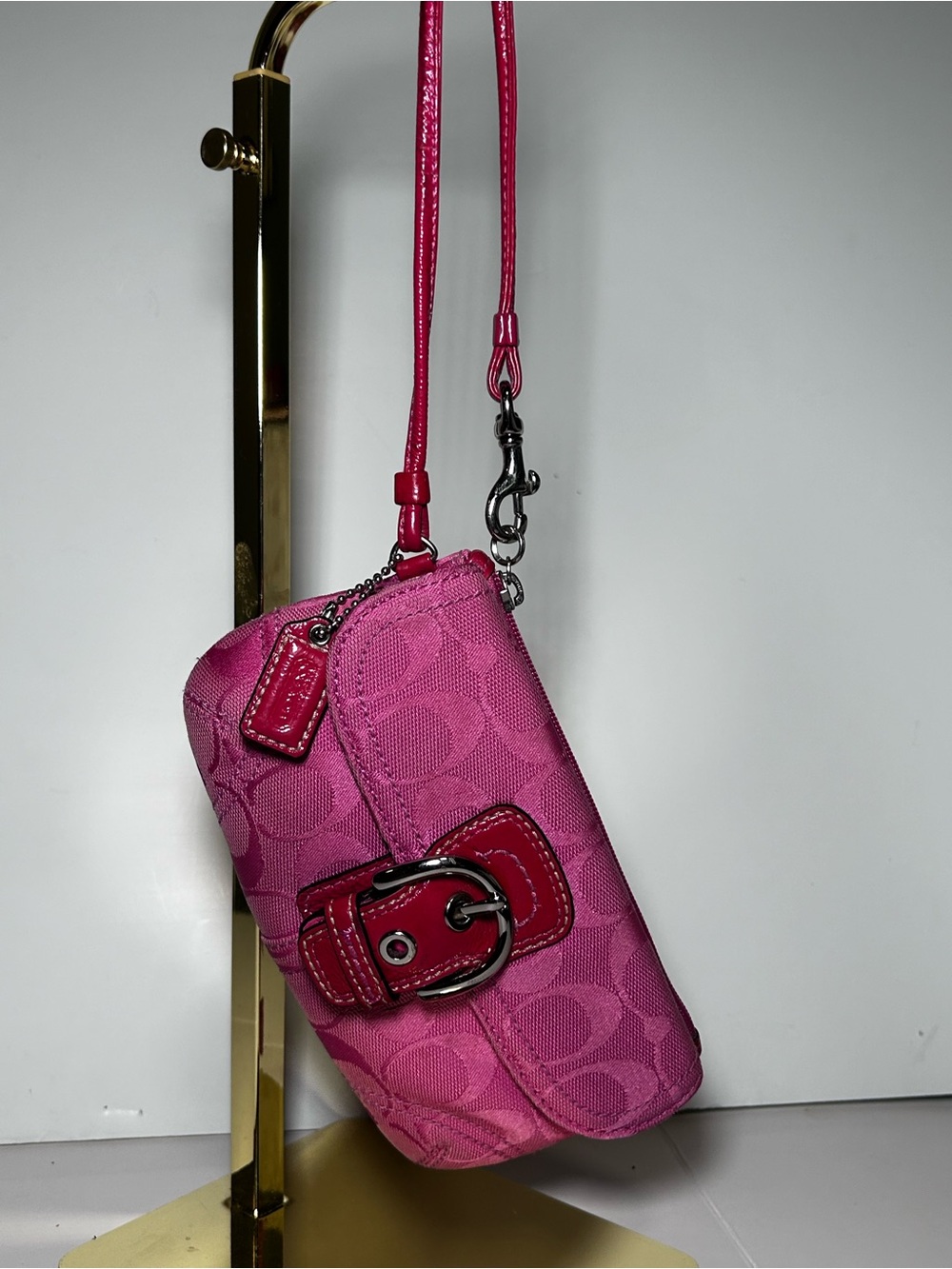 Vintage Y2K Coach Pink Signature Soho Flap Wristlet Monogram Mini Bag